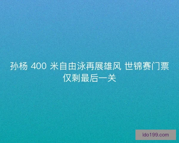 孙杨 400 米自由泳再展雄风 世锦赛门票仅剩最后一关